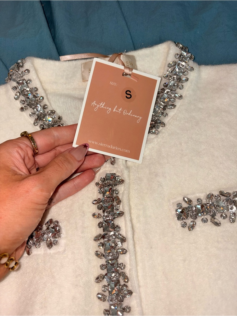 Embellished White Mini Dress Set with Flared Hem - Picture 4 of 5